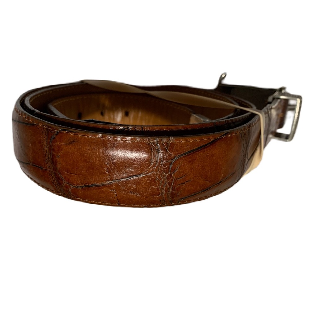 Brighton Onyx Men's Brown Embossed Crocodile Western Leather Belt. GUC. SZ 40
